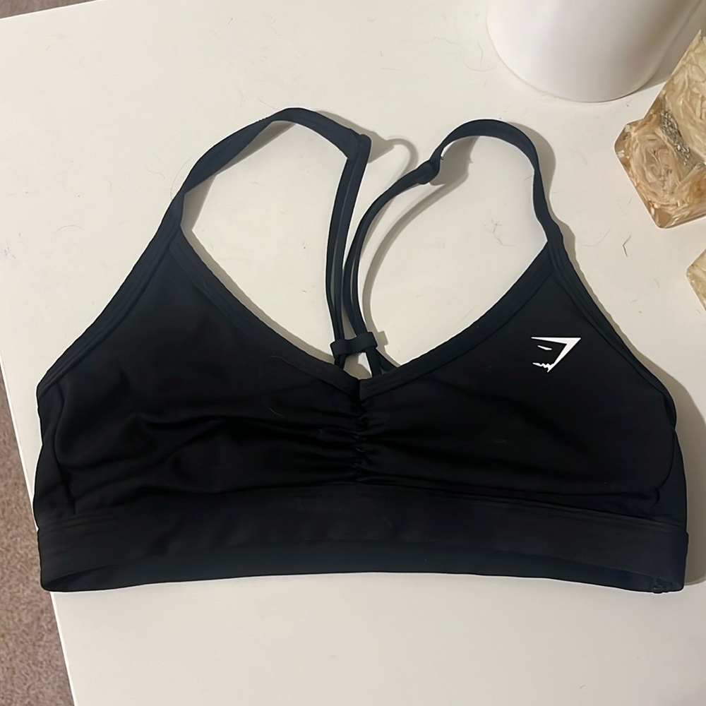 Gym shark black ruched strappy sports bra